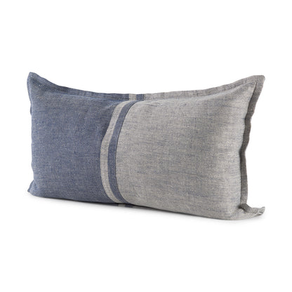 Aubrielle 14L x 26W Gray and Blue Fabric Color Blocked Decorative Pillow Cover