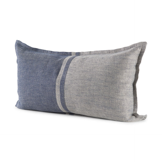 Aubrielle 14L x 26W Gray and Blue Fabric Color Blocked Decorative Pillow Cover