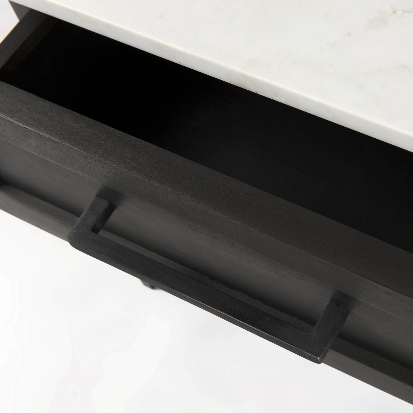 Divina Black-Brown Wood w/ White Marble Top and Black Metal Base 1 Drawer Side Table