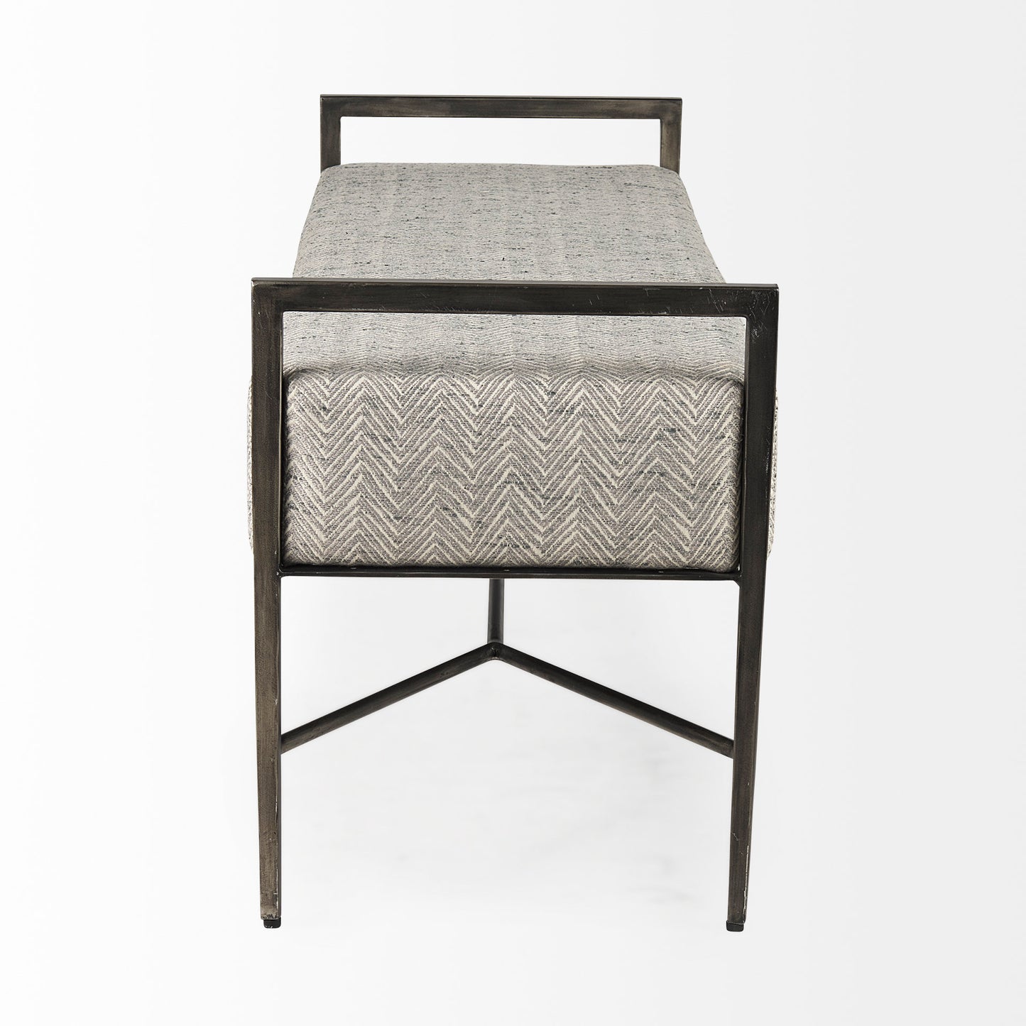 Charlotte 55.0L Gray Herringbone Fabric Seat w/ Antique Nickel Metal Frame Bench
