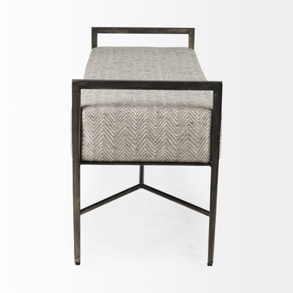 Charlotte 55.0L Gray Herringbone Fabric Seat w/ Antique Nickel Metal Frame Bench