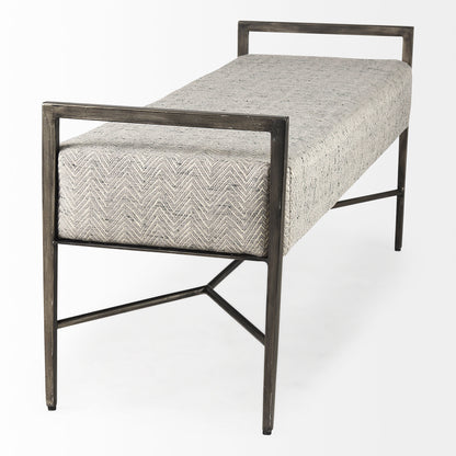Charlotte 55.0L Gray Herringbone Fabric Seat w/ Antique Nickel Metal Frame Bench