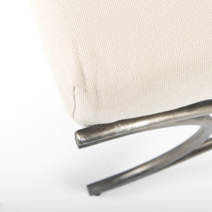 Ayla 55L x 17.6W x 18H Cream Fabric Seat W/ Antique Nickel Frame Bench