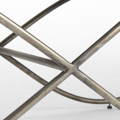 Ayla 55L x 17.6W x 18H Cream Fabric Seat W/ Antique Nickel Frame Bench