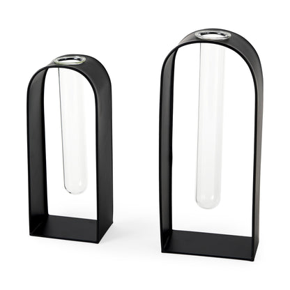 Boyer 5.1L x 3.0W x 12.0H Black Metal W/Glass Set of Two Test Tube Decorative Objects