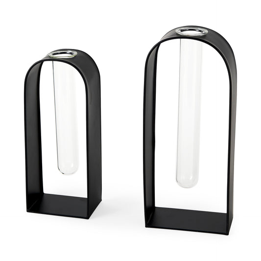 Boyer 5.1L x 3.0W x 12.0H Black Metal W/Glass Set of Two Test Tube Decorative Objects