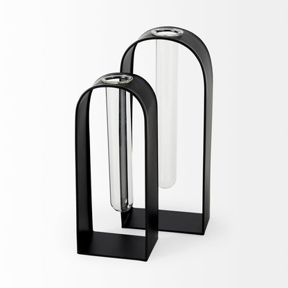 Boyer 5.1L x 3.0W x 12.0H Black Metal W/Glass Set of Two Test Tube Decorative Objects