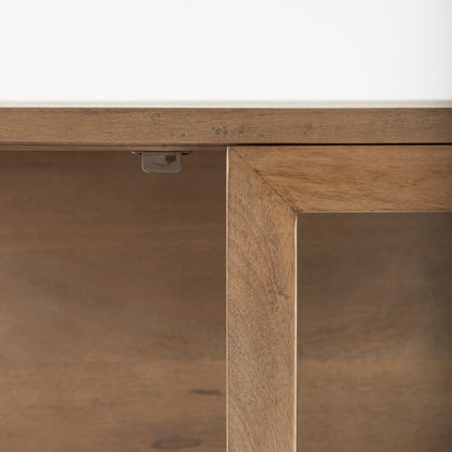 Arelius 36L x 18.75W x 63H Light Brown Wood W/ Black Metal Base Display Cabinet