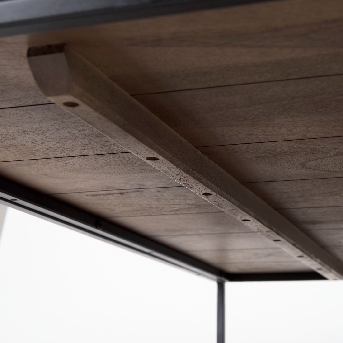 Trey 48x46 Rectangular Brown Solid Wood Top Table Black Metal Frame Two-Tier Coffee Table