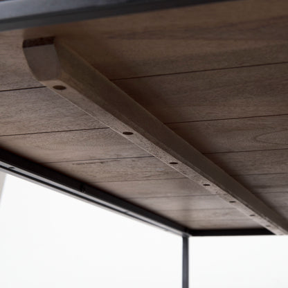 Trey 48x46 Rectangular Brown Solid Wood Top Table Black Metal Frame Two-Tier Coffee Table