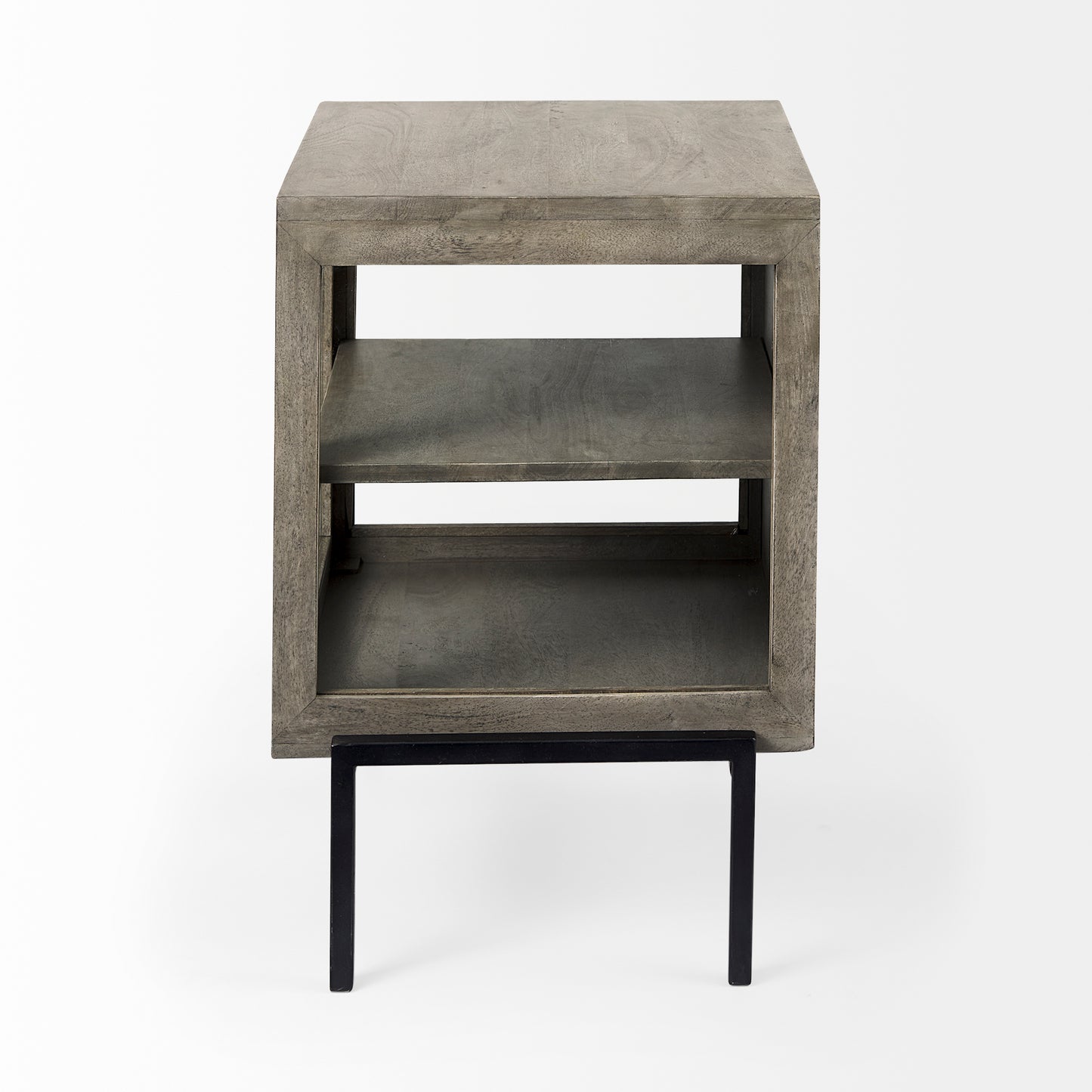 Arelius 20L x 18W x 26H Gray Wood W/ Black Metal Frame End/Side Table