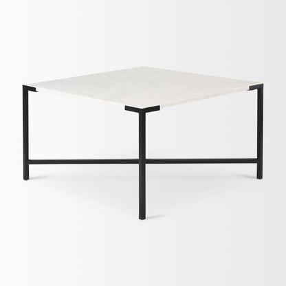 Lucas 30x30 White Marble Top Black Metal Base Coffee Table