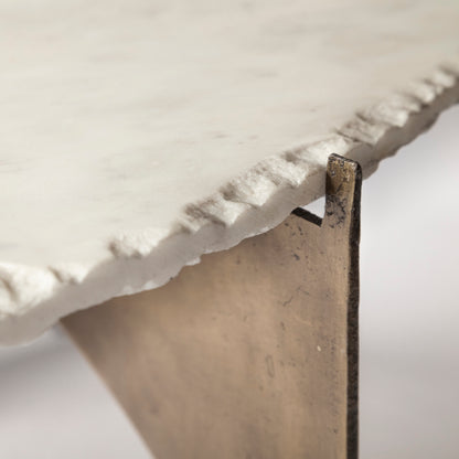 Reinhold 49" Round White Marble Top Gold Metal Base Coffee Table