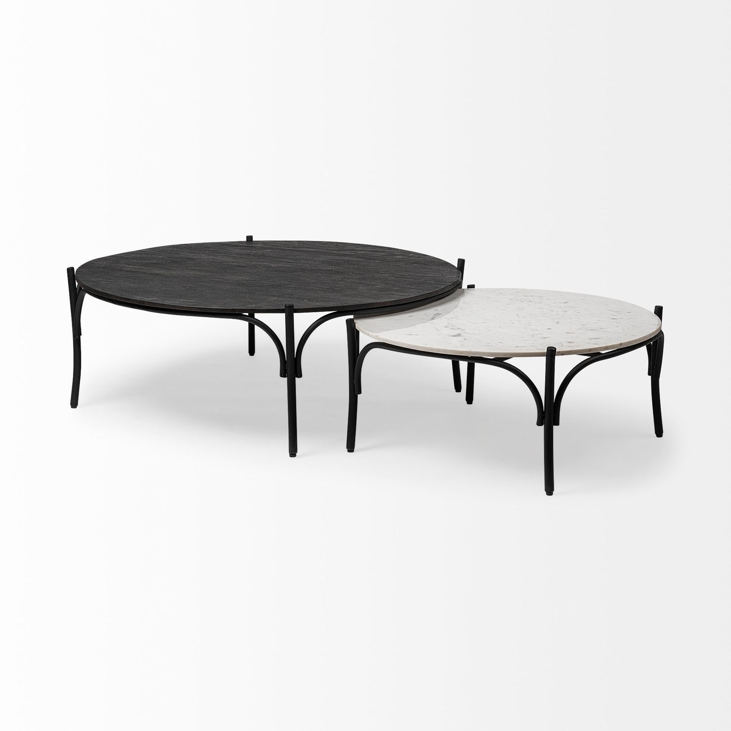 Etienne 36" Round White Marble Top Black Metal Base Coffee Table