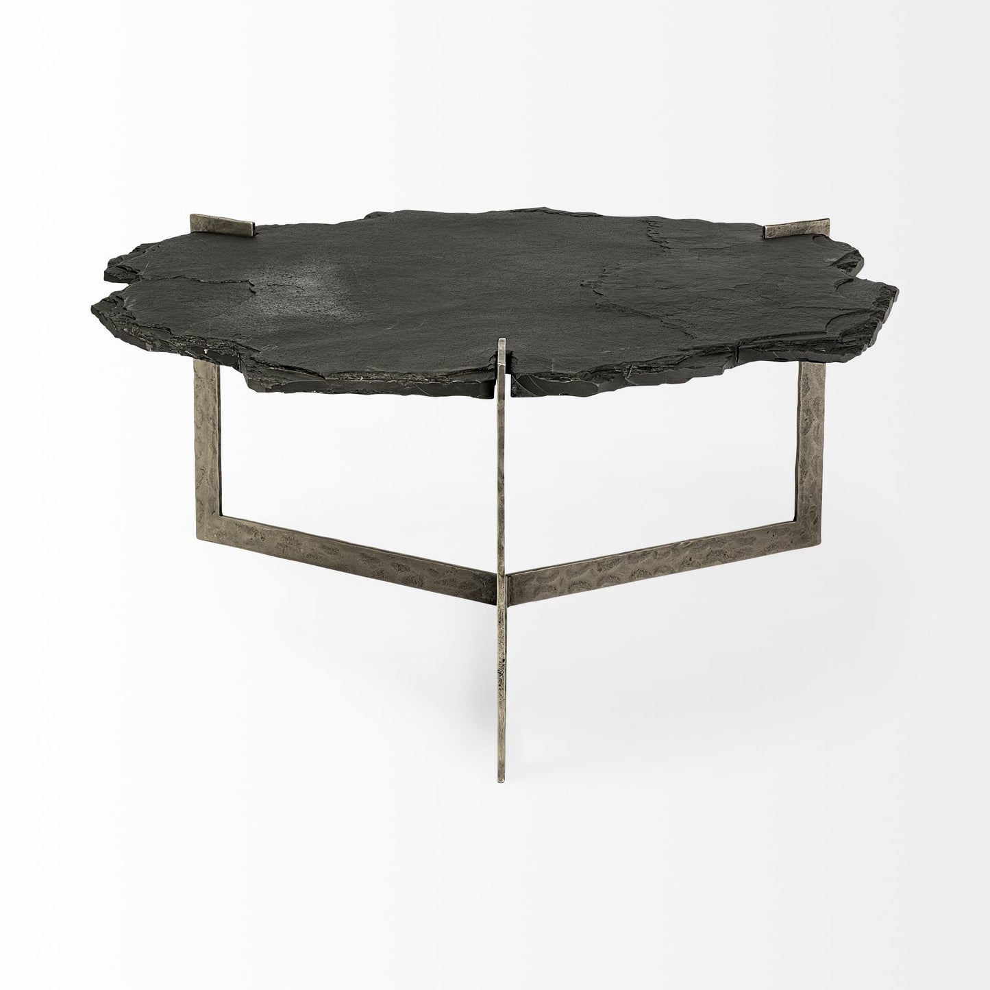 Shale 37" Irregular Live-Edge Black Slate w/Flat Iron Base Coffee Table