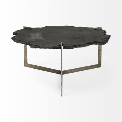 Shale 37" Irregular Live-Edge Black Slate w/Flat Iron Base Coffee Table
