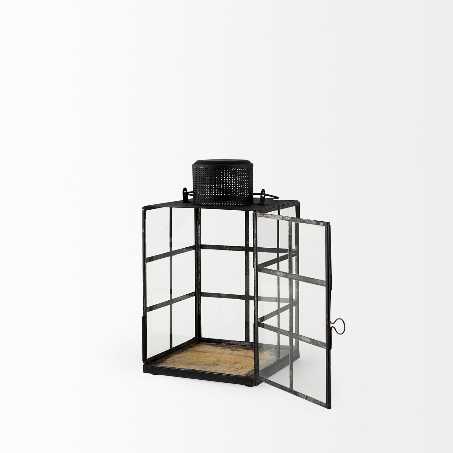 Gamfield 6.1L x 6.1W x 10.6H Small Black Metal and Glass Lantern