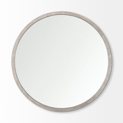 Gambit 46" Round Gray Wash Wood Frame Wall Mirror