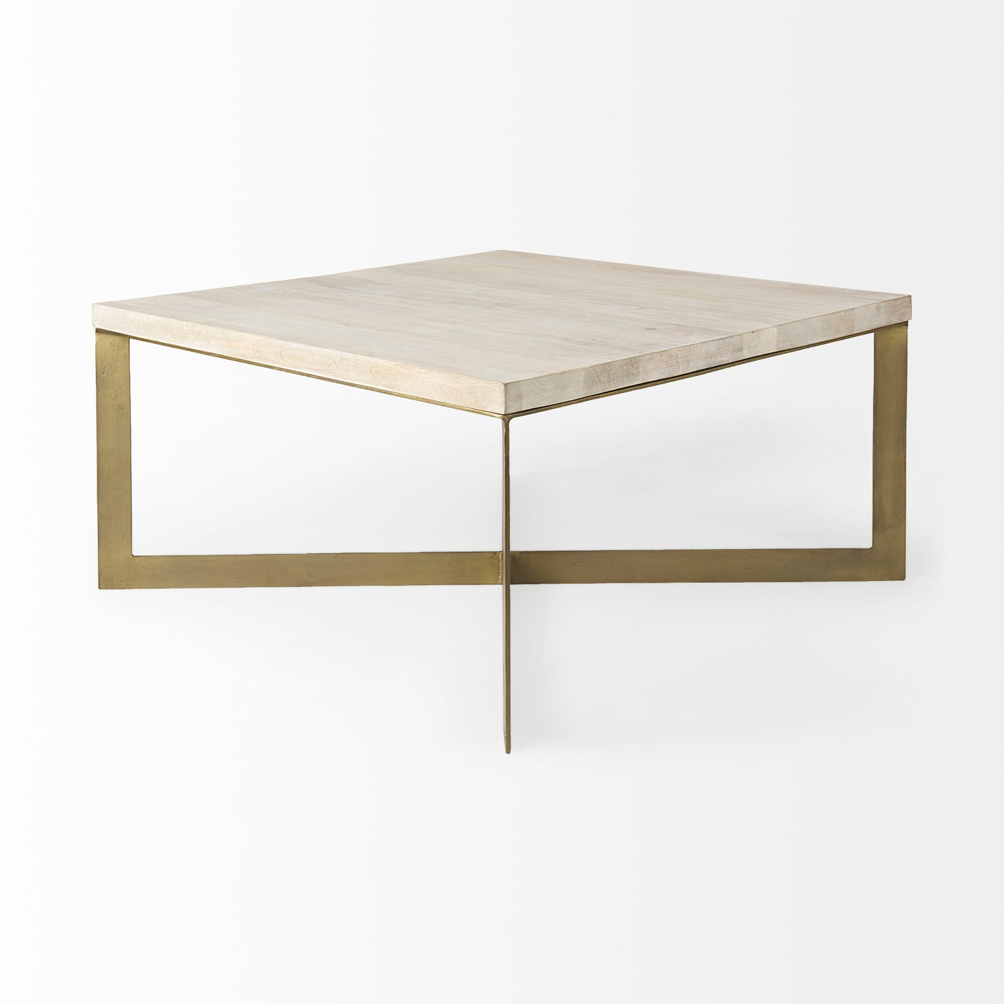 Faye 34L x 34W x 17H Beige Finished Wood W/Gold Metal Base Square Coffee Table