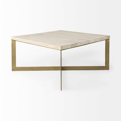 Faye 34L x 34W x 17H Beige Finished Wood W/Gold Metal Base Square Coffee Table