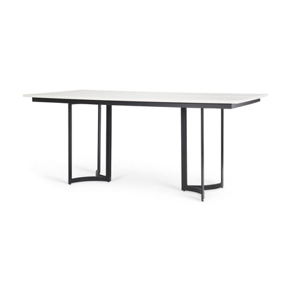 Tanner I 71L x 35W Rectangular White Marble W/ Metal Base Dining Table