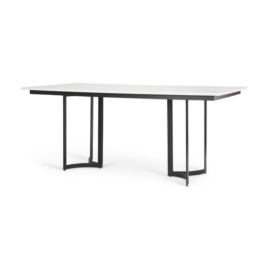 Tanner I 71L x 35W Rectangular White Marble W/ Metal Base Dining Table