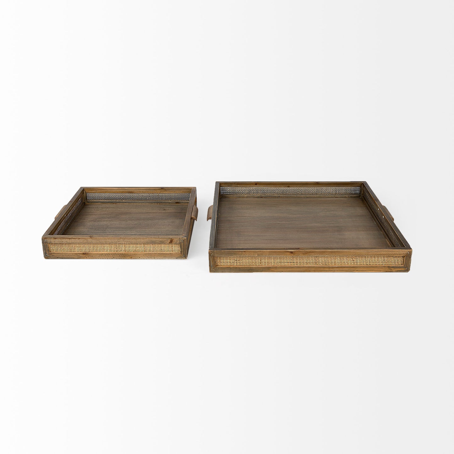 Sonny 23.6L x 23.6W x 2.0H Set of Two Brown Wood and Wicker Square Trays