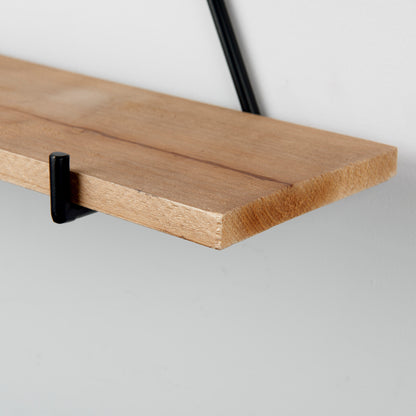 Khufu 18.9L x 5.5W x 10.2H Set of Three Brown Wood W/ Black Metal Triangular Hanging Shelves