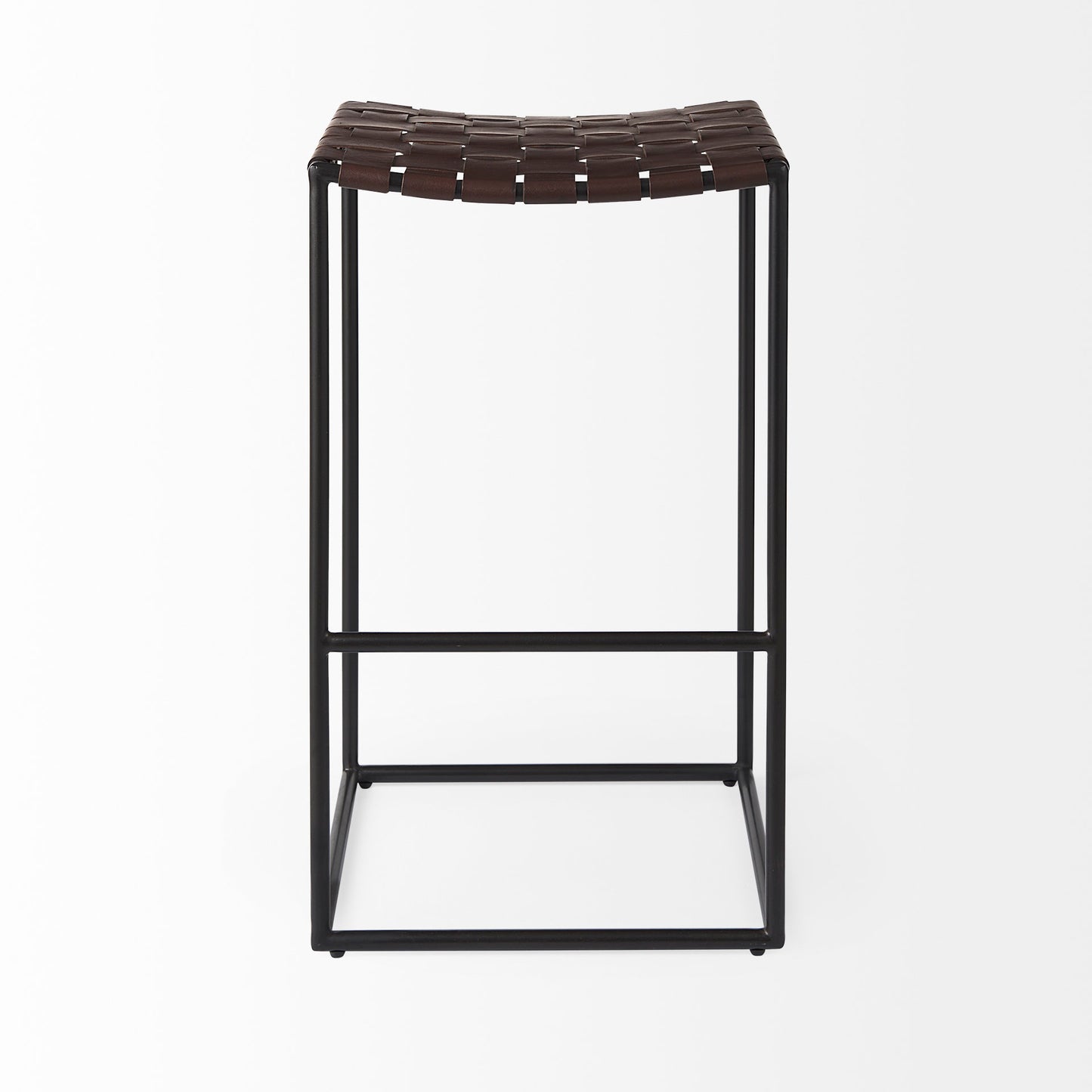 Clarissa 18.0L x 16.0W x 30.25H Dark Brown Woven Leather Seat W/ Black Metal Frame Bar Stool