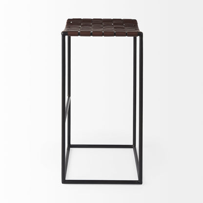 Clarissa 18.0L x 16.0W x 30.25H Dark Brown Woven Leather Seat W/ Black Metal Frame Bar Stool