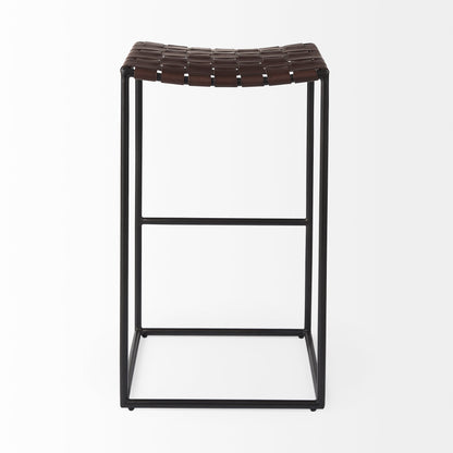 Clarissa 18.0L x 16.0W x 30.25H Dark Brown Woven Leather Seat W/ Black Metal Frame Bar Stool
