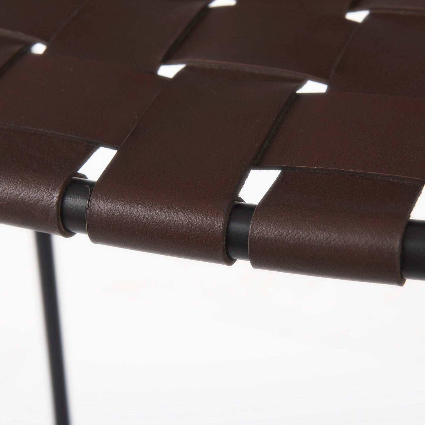 Clarissa 18.0L x 16.0W x 30.25H Dark Brown Woven Leather Seat W/ Black Metal Frame Bar Stool