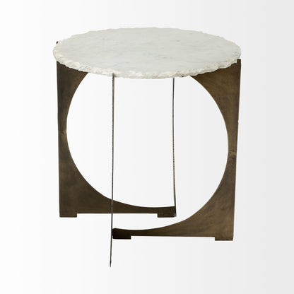 Reinhold II 21L x 21W x 21H Round Live-Edge Marble Top and Gold Metal Base Side/End Table