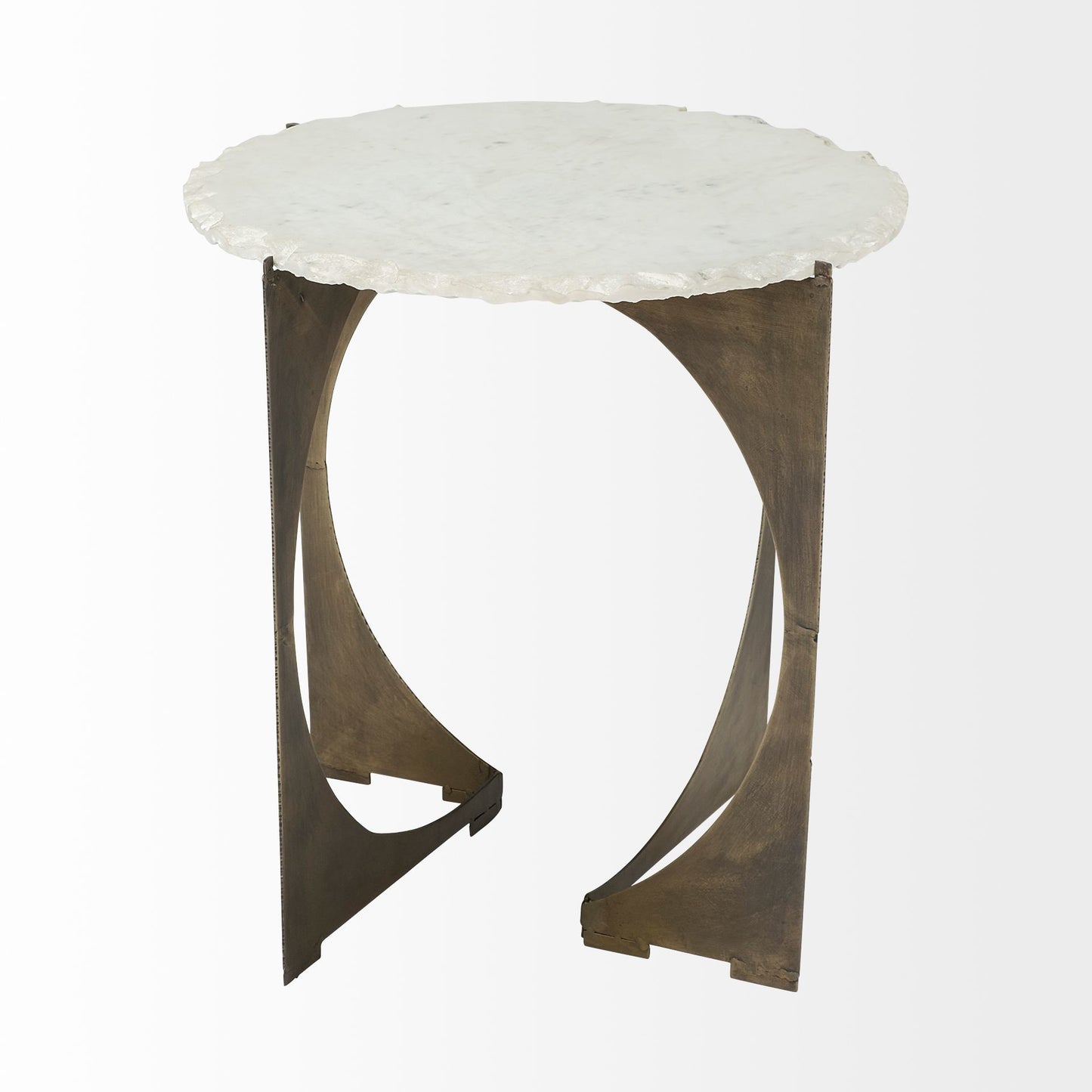 Reinhold II 21L x 21W x 21H Round Live-Edge Marble Top and Gold Metal Base Side/End Table