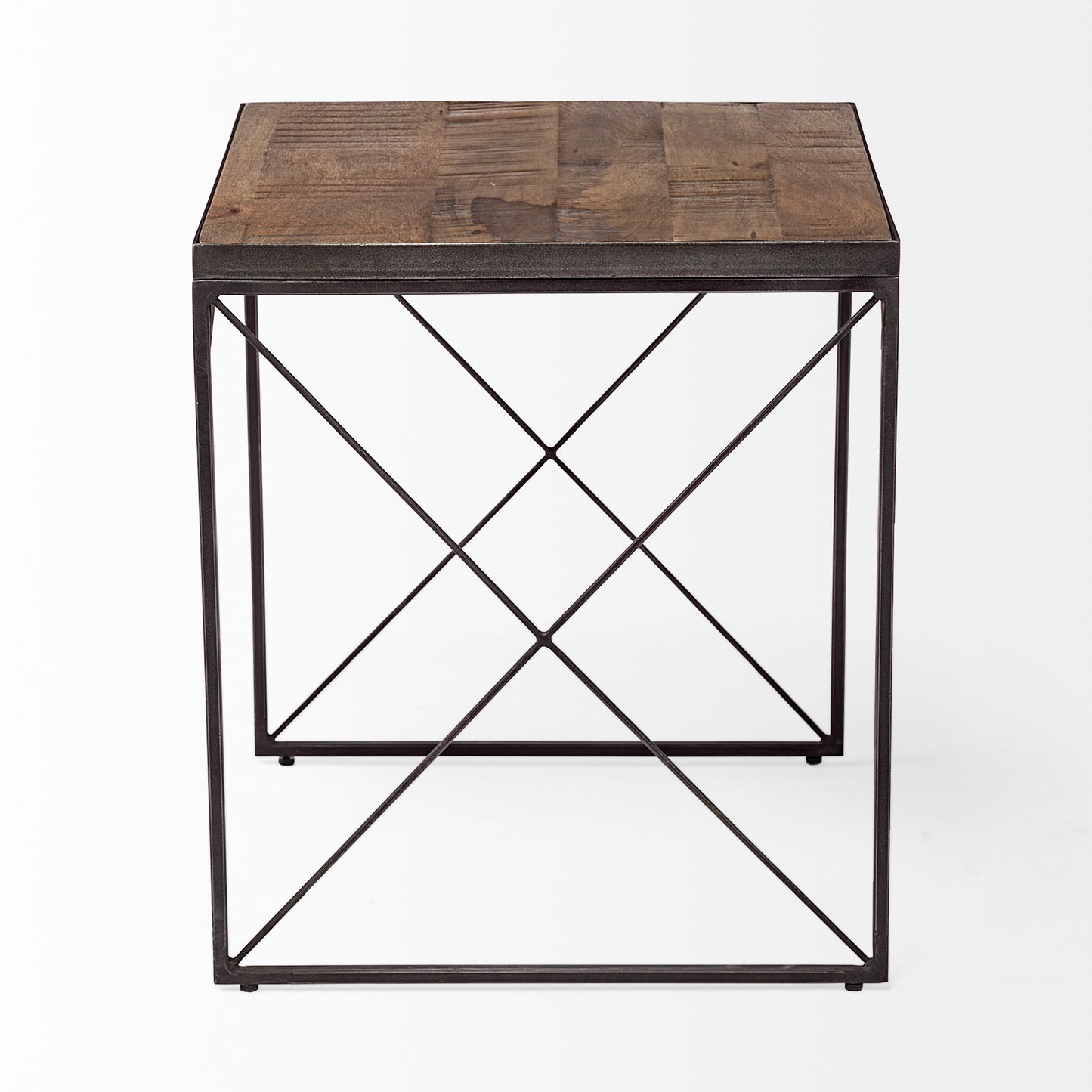 Trestman II 24" x 22.5" Square Top Medium Brown Wood and Iron Cross Braced End/Side Table