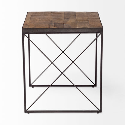 Trestman II 24" x 22.5" Square Top Medium Brown Wood and Iron Cross Braced End/Side Table