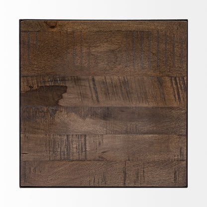 Trestman II 24" x 22.5" Square Top Medium Brown Wood and Iron Cross Braced End/Side Table