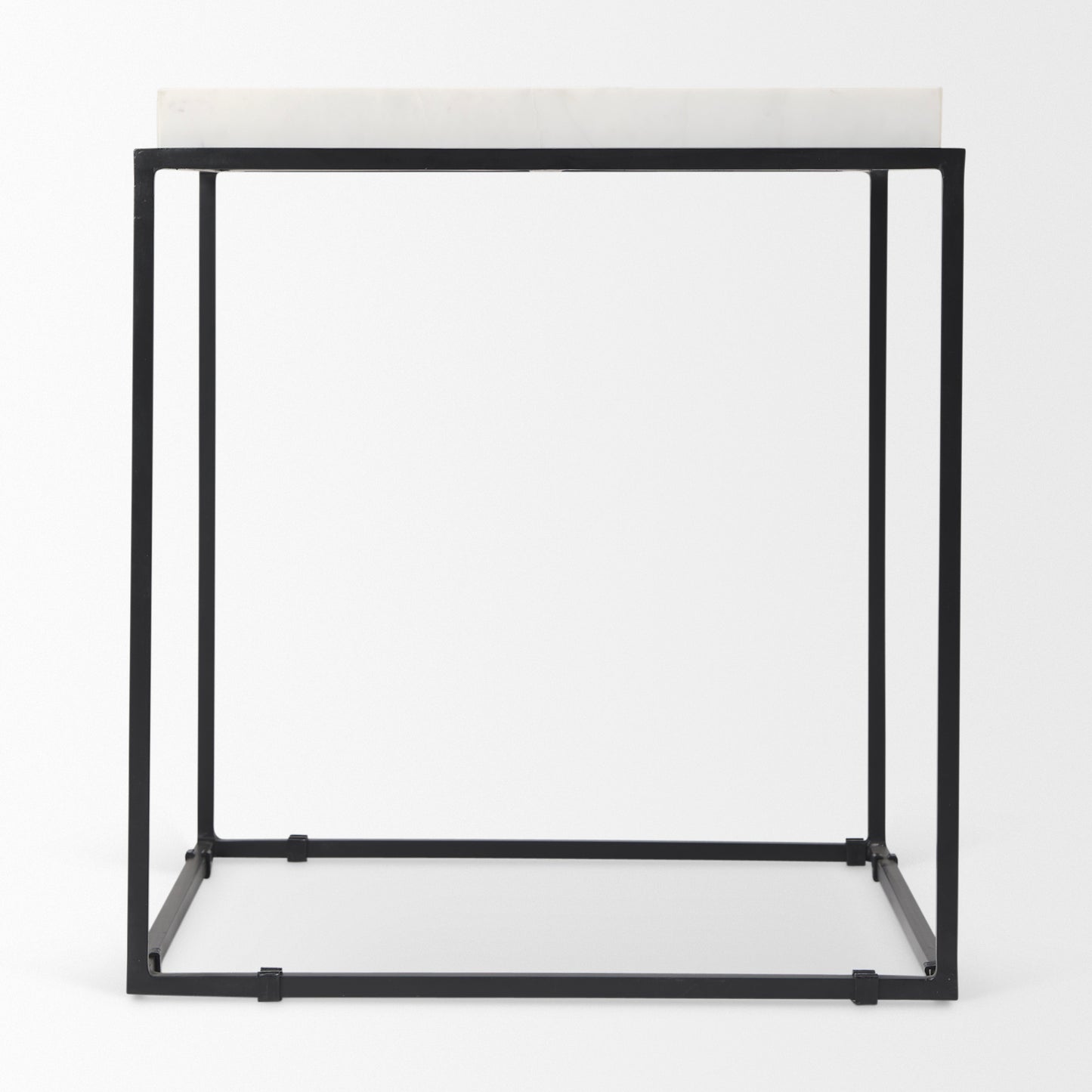 Nathan II 18" x 20" Square Top White Marble and Black Metal End/Side Table
