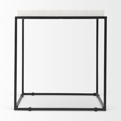 Nathan II 18" x 20" Square Top White Marble and Black Metal End/Side Table