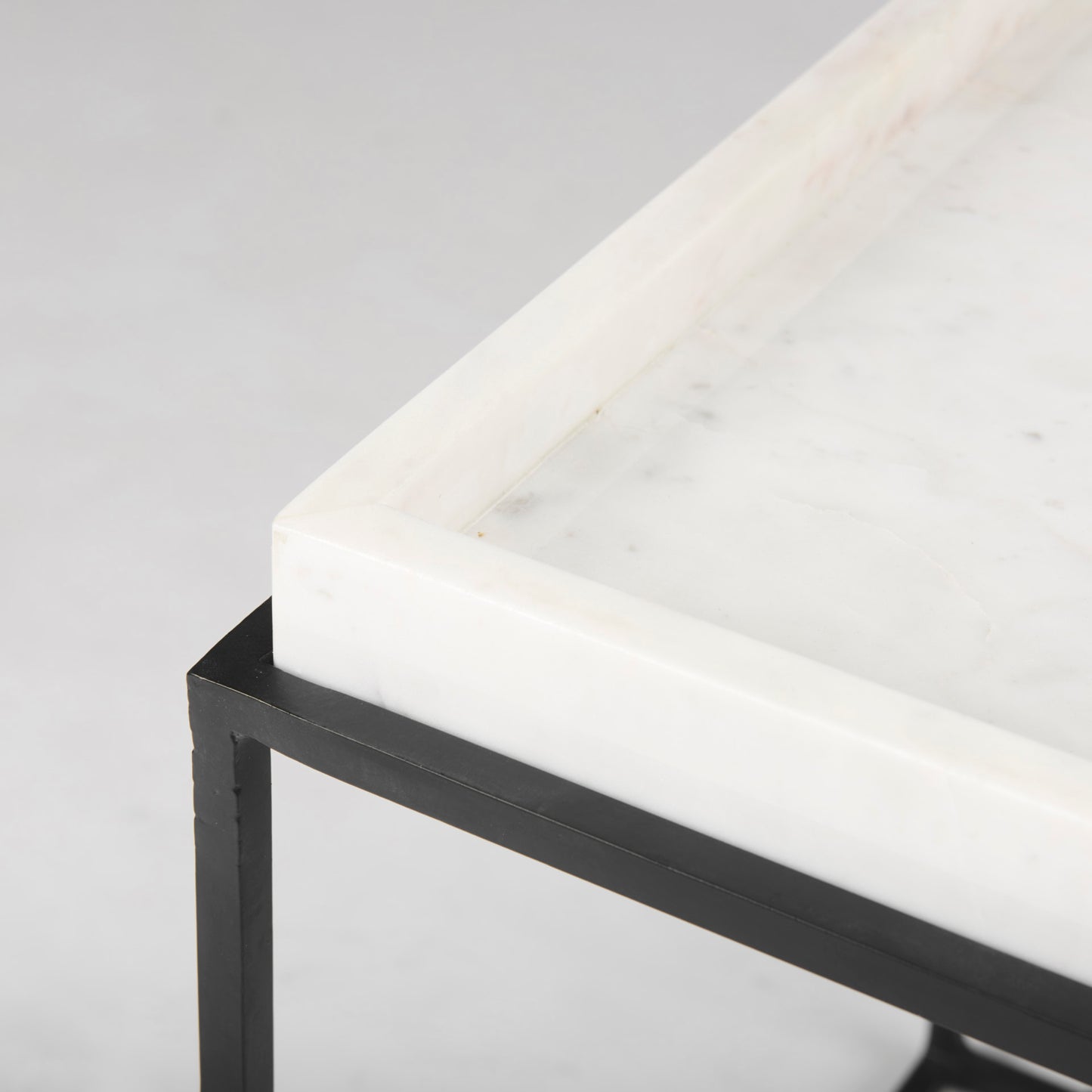 Nathan II 18" x 20" Square Top White Marble and Black Metal End/Side Table