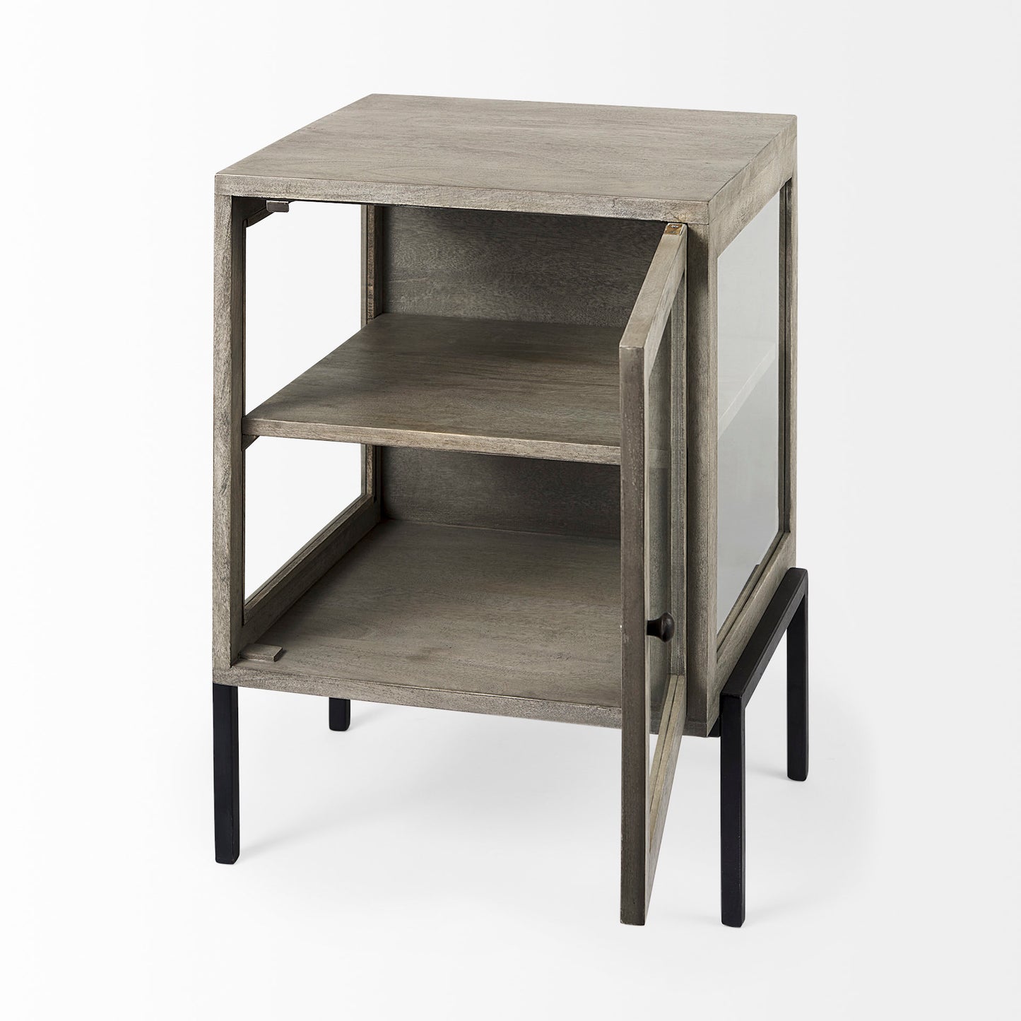 Arelius 20L x 18W x 26H Gray Wood W/ Black Metal Frame End/Side Table