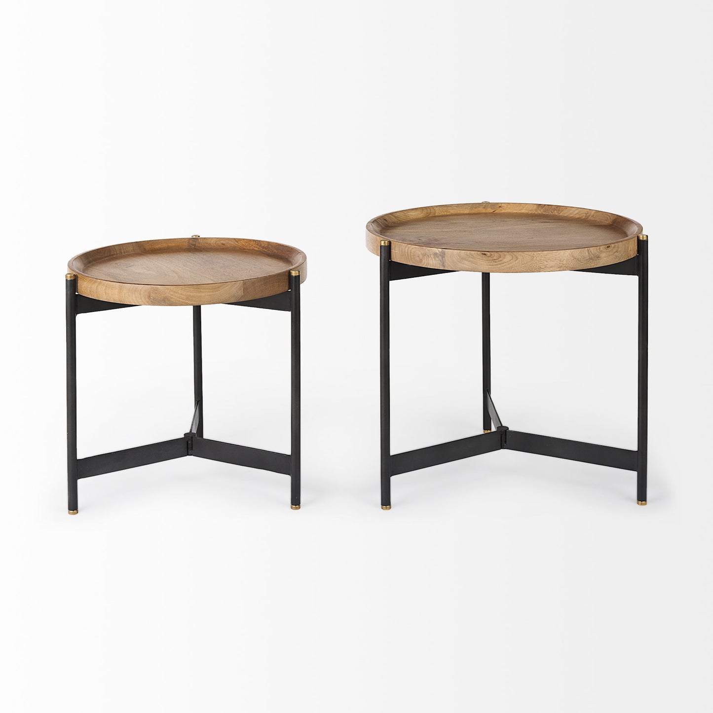 Marquisa (Set of 2) 22.5L x 22.5W x 20.8H Light Brown Wood W/ Black Metal Base Nesting Side Tables