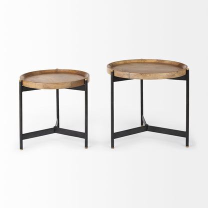 Marquisa (Set of 2) 22.5L x 22.5W x 20.8H Light Brown Wood W/ Black Metal Base Nesting Side Tables