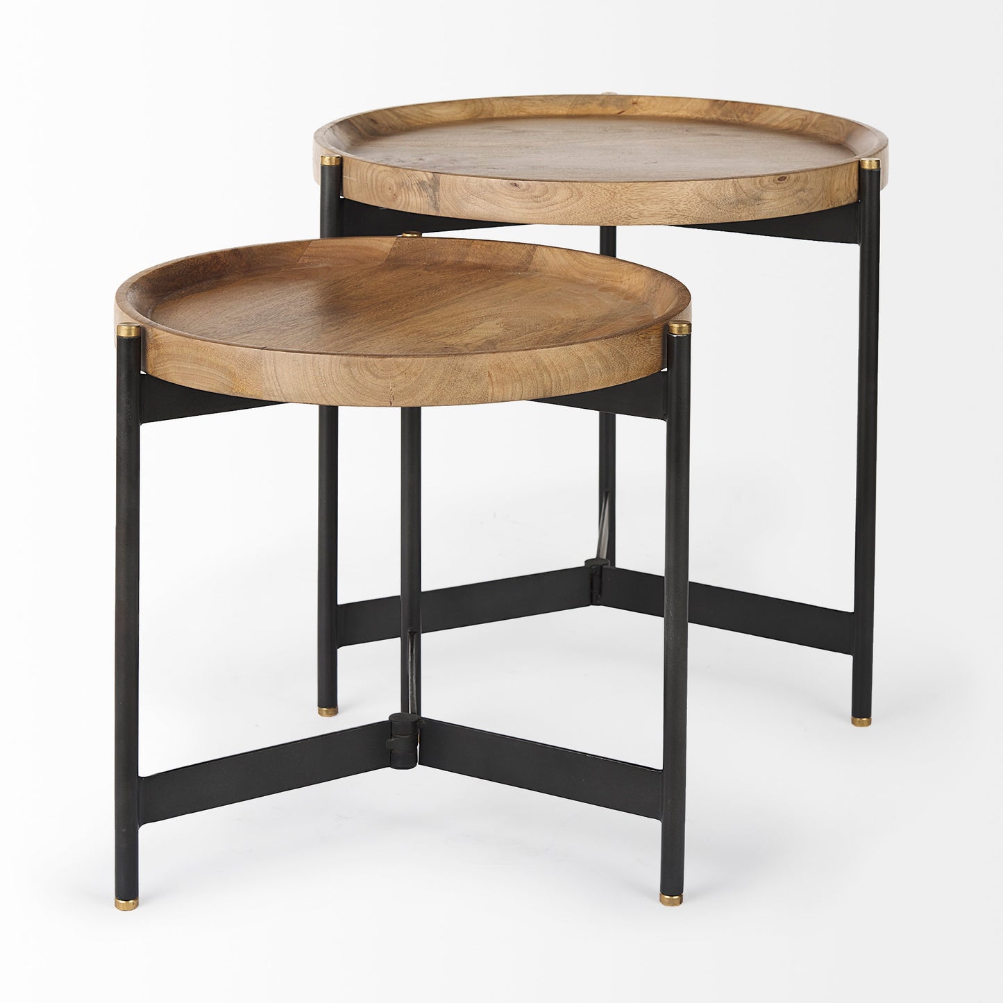 Marquisa (Set of 2) 22.5L x 22.5W x 20.8H Light Brown Wood W/ Black Metal Base Nesting Side Tables