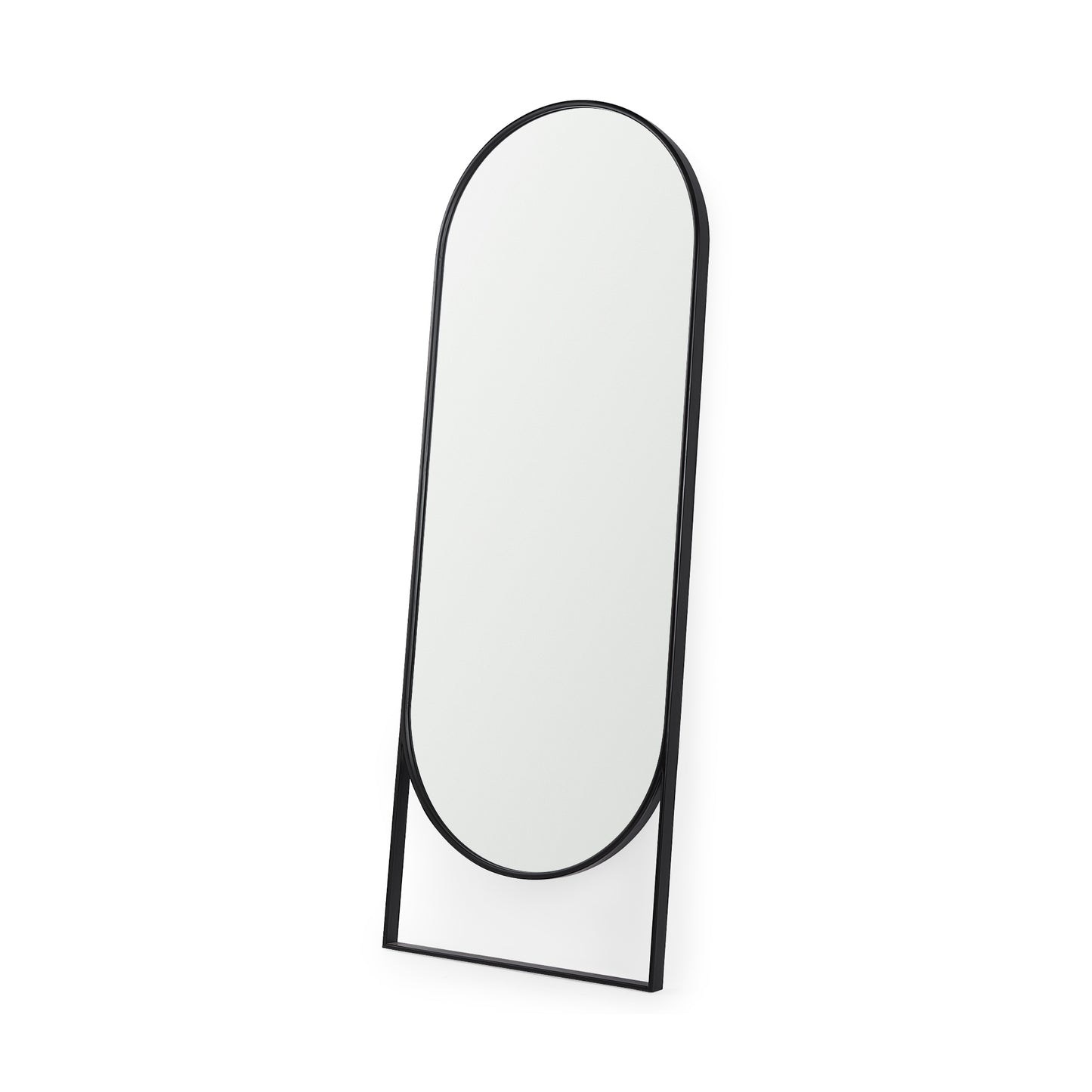 Sadie 28.0L x 2.0W x 78.0H Black Metal Rounded Arch Floor Mirror