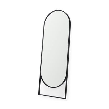 Sadie 28.0L x 2.0W x 78.0H Black Metal Rounded Arch Floor Mirror