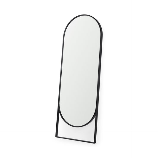 Sadie 28.0L x 2.0W x 78.0H Black Metal Rounded Arch Floor Mirror