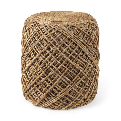 Allium Brown Handwoven Wool Cylindrical Pouf