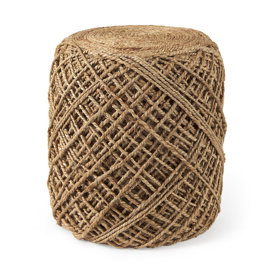 Allium Brown Handwoven Wool Cylindrical Pouf