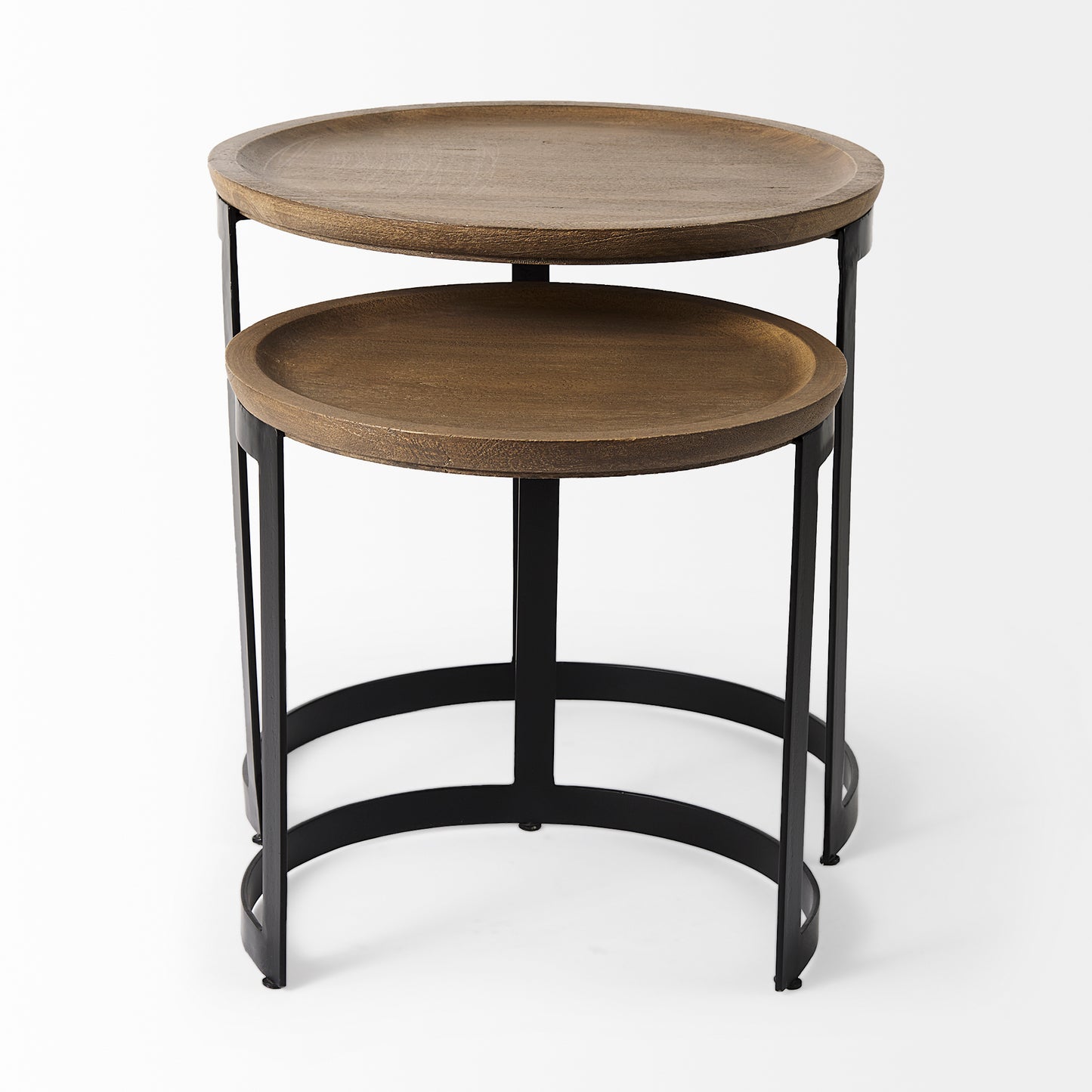 Aisley (Set of 2) 19.3L x 19.3W x 19H Light Brown Wood W/ Black Metal Base Round Nesting Side Tables